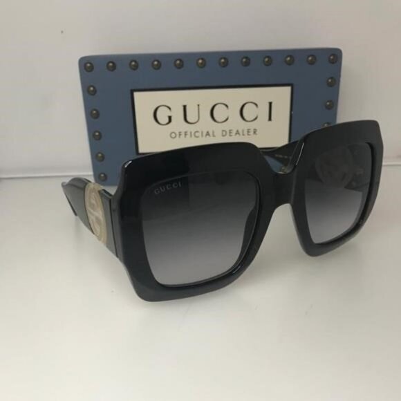 New - 💯- GUCCI GG1022 006 54 23 Oversize Black Sunglasses - Picture 6 of 10